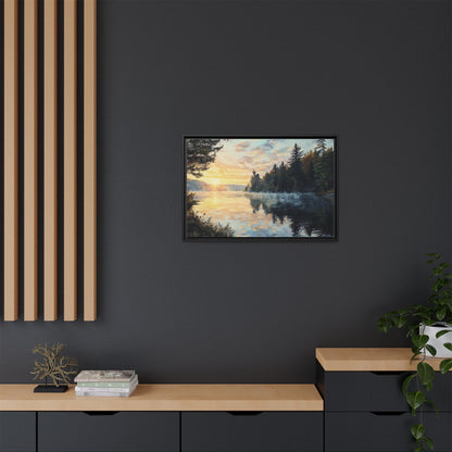 Sunrise Lake Framed Canvas Print — Forest Reflection Wall Art