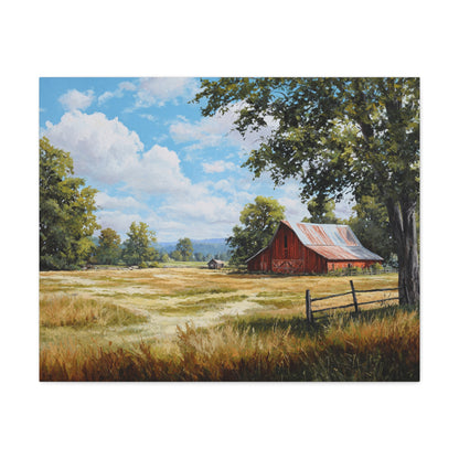 Rustic Red Barn Landscape Canvas Print — Stretched Matte Wall Art
