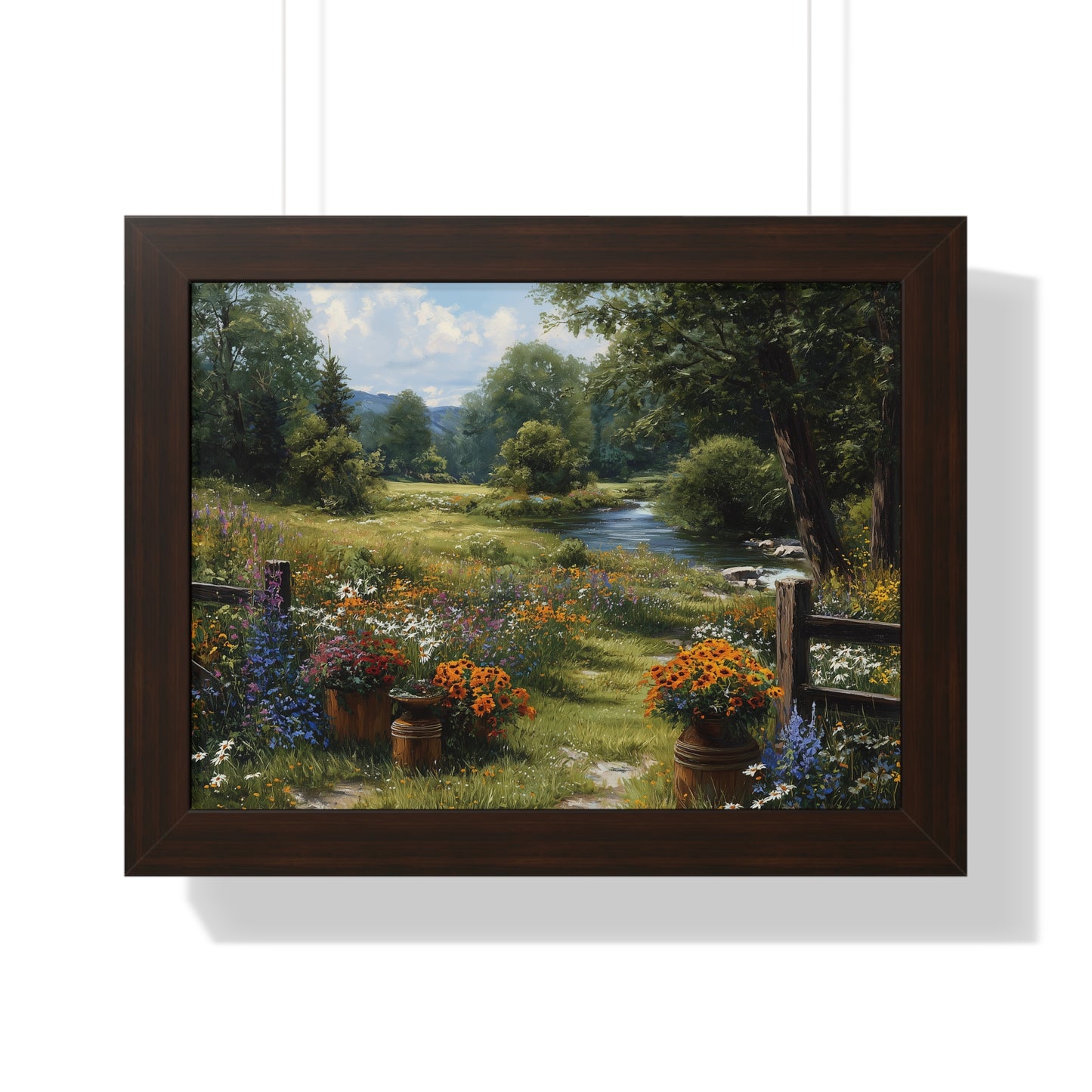 Serene Country Meadow Landscape Print - Framed Print