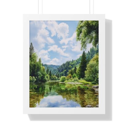 Serene Mountain Lake Landscape Wall Art -Framed Vertical Print