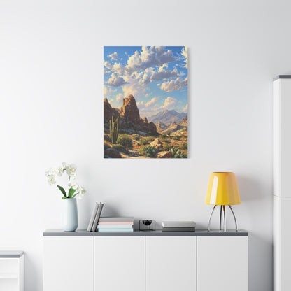 Desert Sunrise Landscape Vertical Canvas Print — Serene Southwest Wall Art