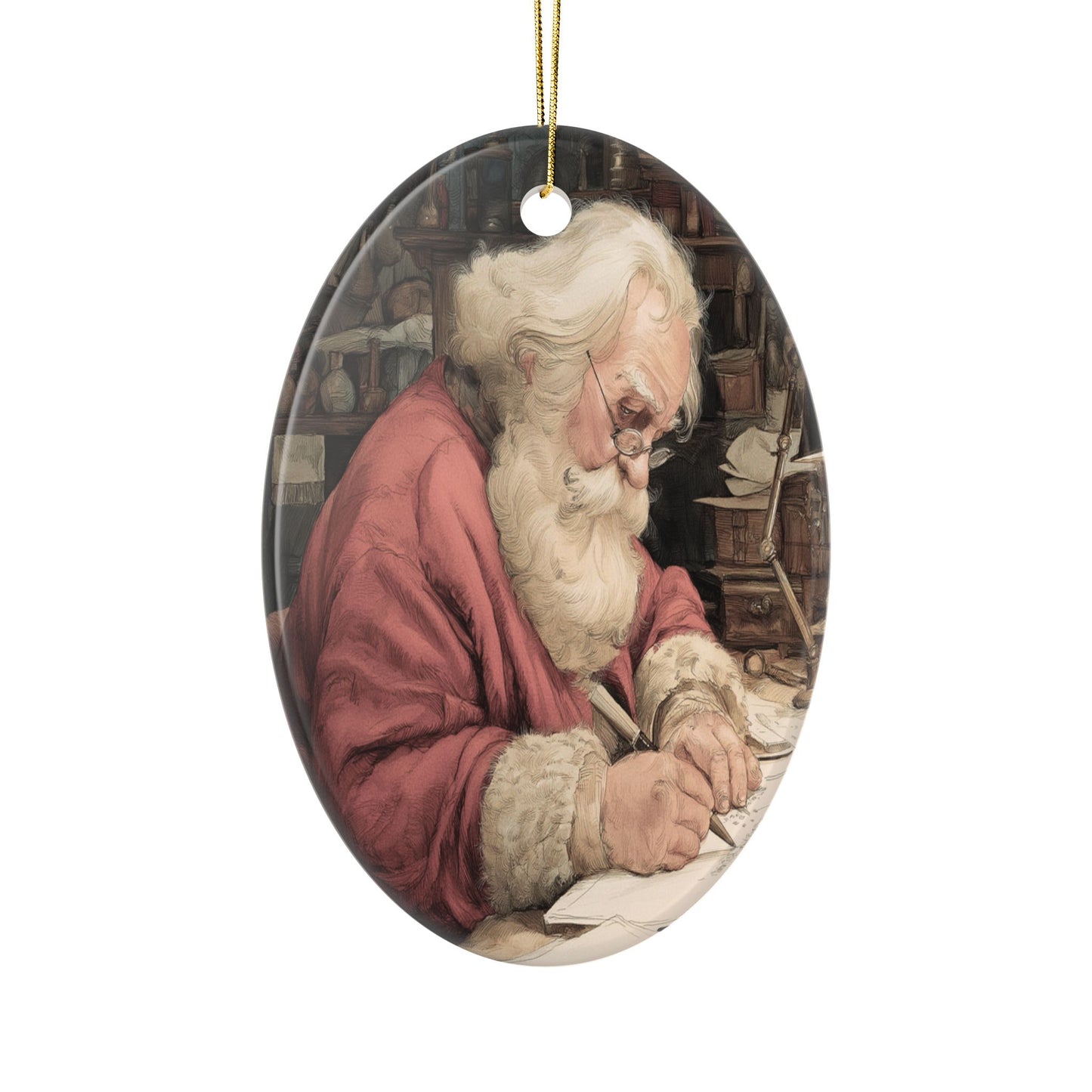 Santa Getting Ready for Christmas - Vintage Illustration Ceramic Christmas Ornament