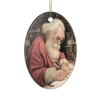 Santa Getting Ready for Christmas - Vintage Illustration Ceramic Christmas Ornament