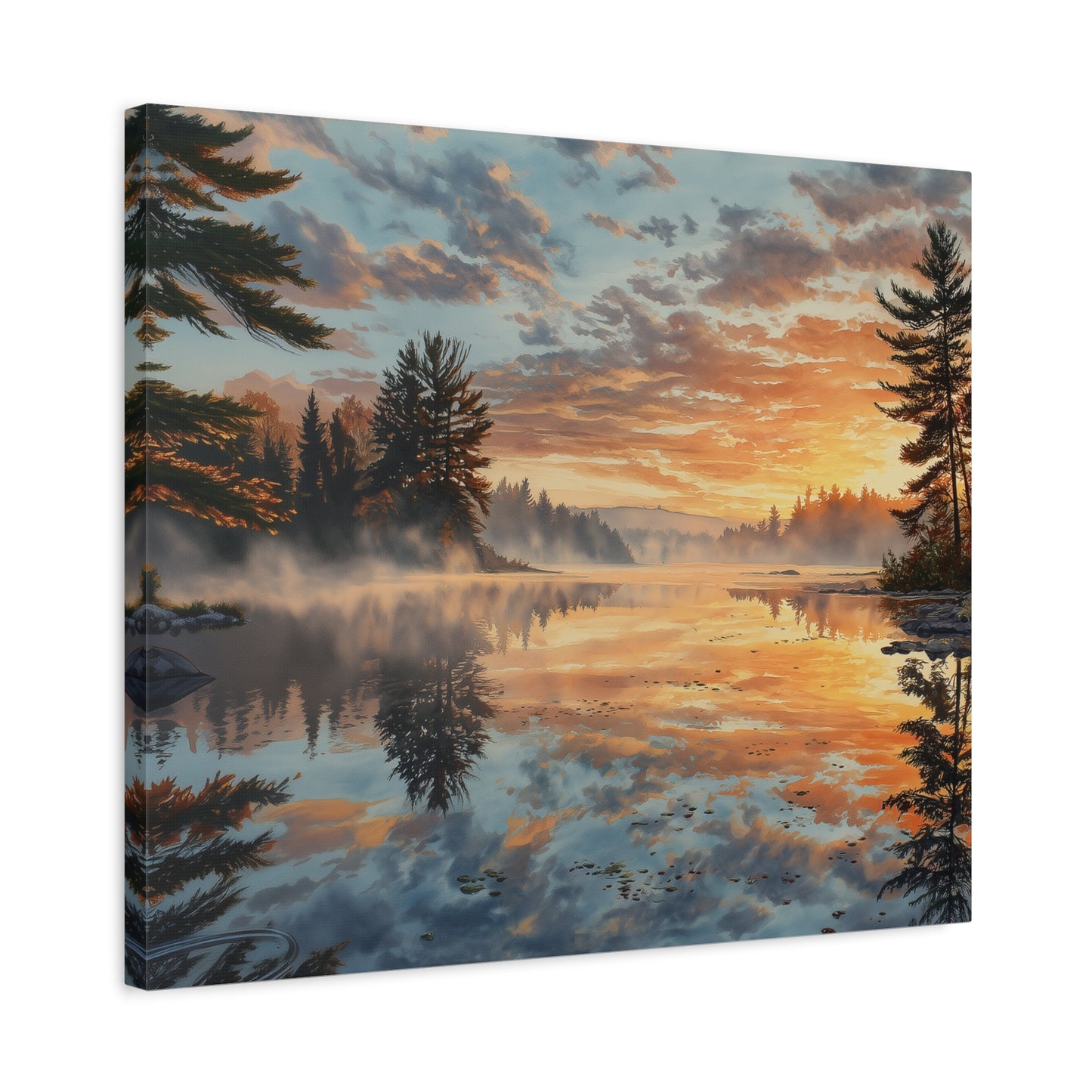 Autumn Lakeside Sunrise Canvas — Matte Stretched Wall Art