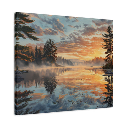 Autumn Lakeside Sunrise Canvas — Matte Stretched Wall Art