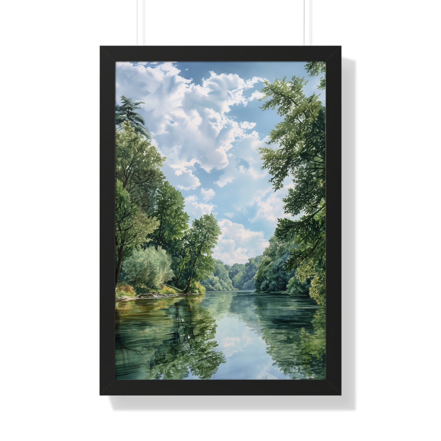 Serene River Landscape Wall - Framed Vertical Print