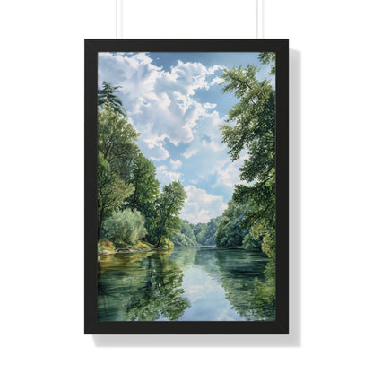 Serene River Landscape Wall - Framed Vertical Print