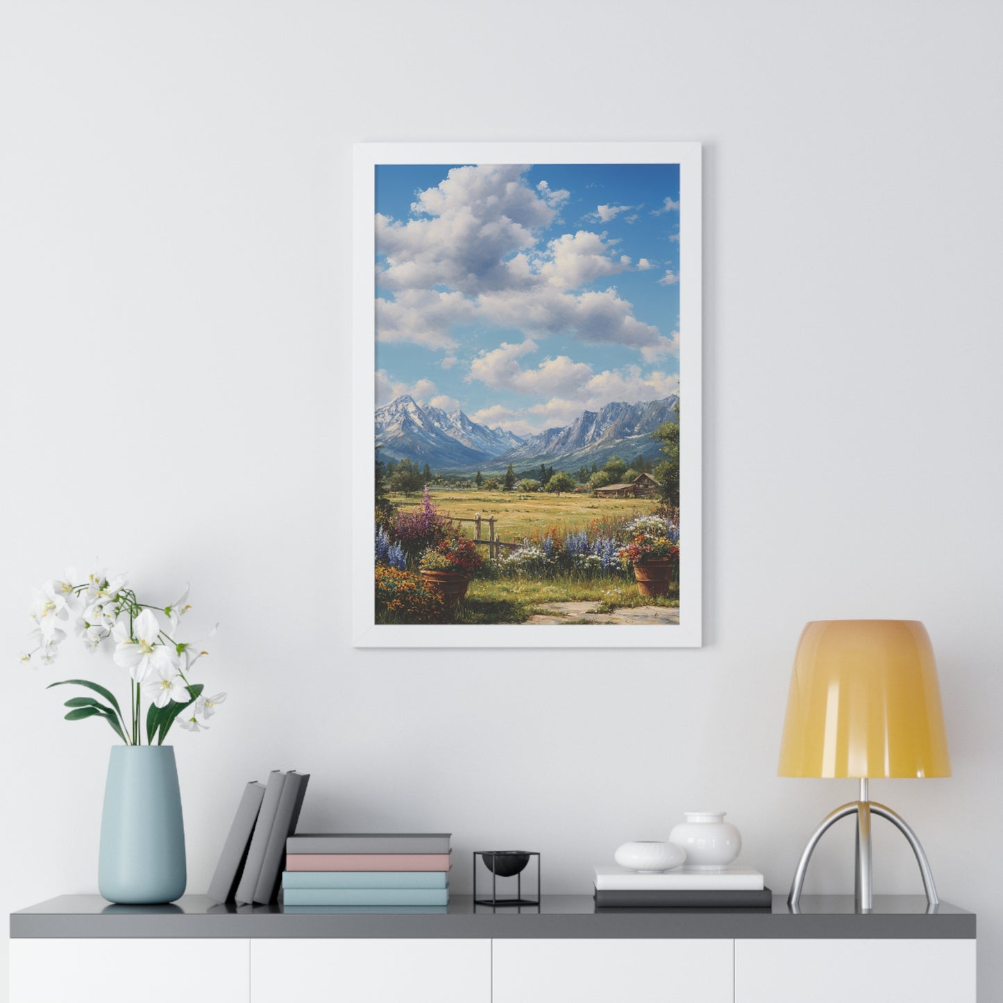 Mountain Meadow Landscape Vertical Print — Framed Wall Art