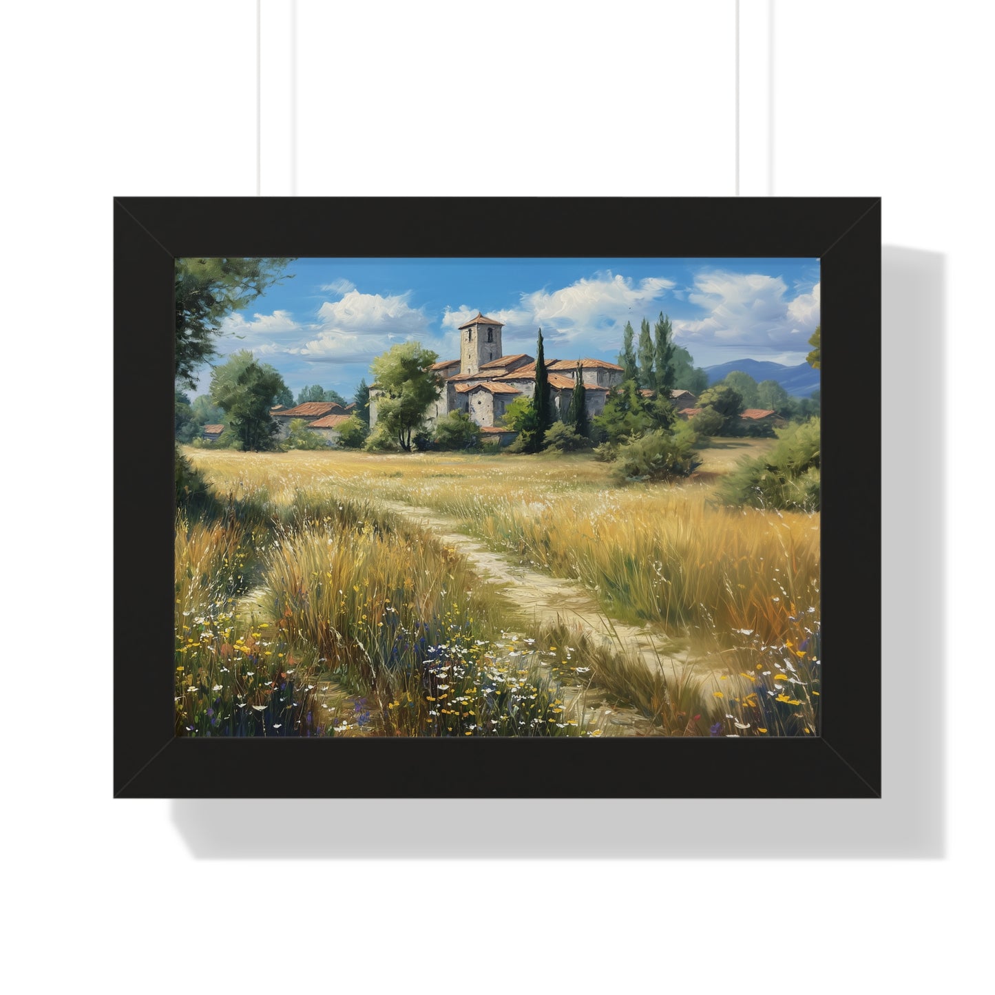 Rustic Countryside Landscape Wall Art - Framed Print for Farmhouse & Living Room