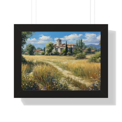 Rustic Countryside Landscape Wall Art - Framed Print for Farmhouse & Living Room