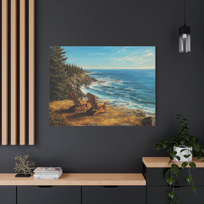 Coastal Cliffs Canvas Wall Art — Adirondack Chairs Overlooking Ocean Seascape