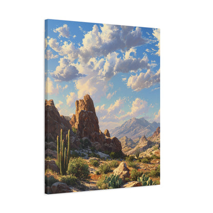 Desert Sunrise Landscape Vertical Canvas Print — Serene Southwest Wall Art