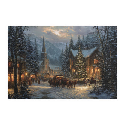 Christmas Village Winter Scene - Silk Paper Print