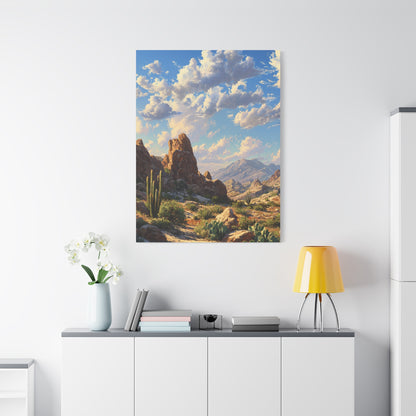 Desert Sunrise Landscape Vertical Canvas Print — Serene Southwest Wall Art
