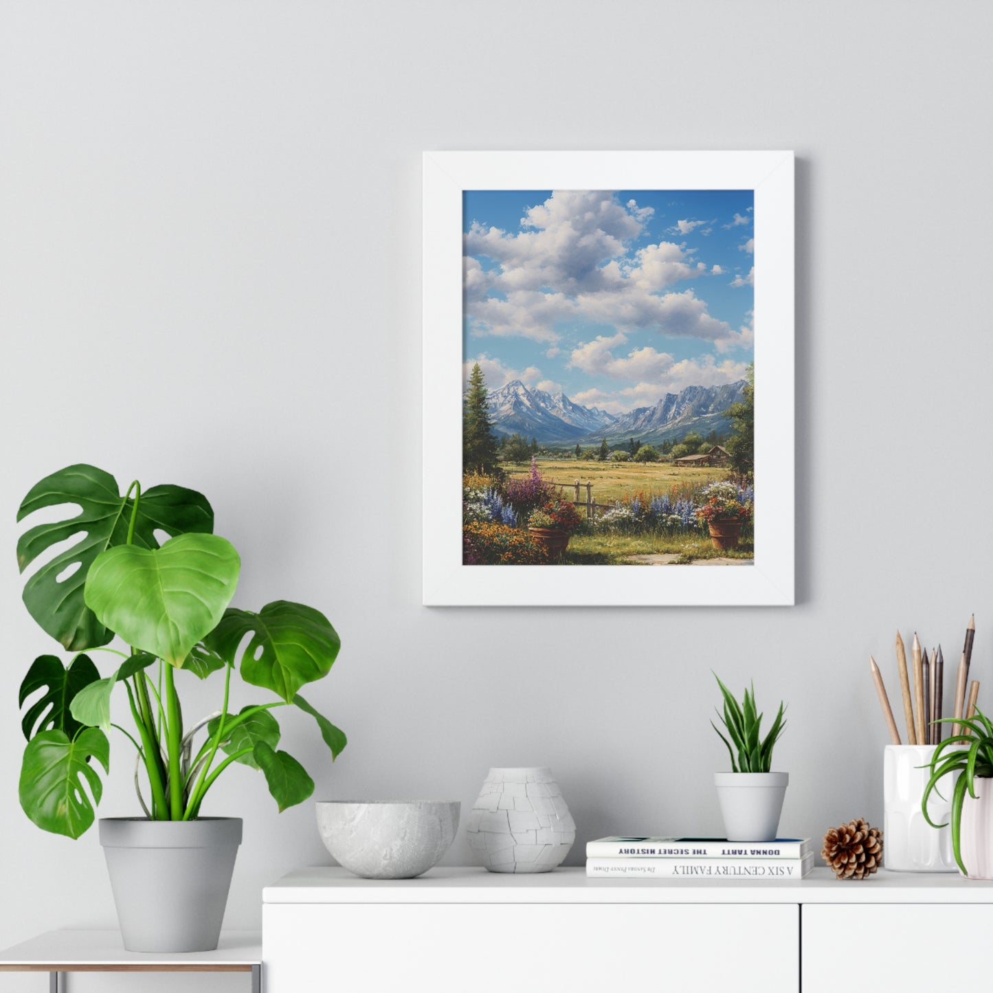 Mountain Meadow Landscape Vertical Print — Framed Wall Art