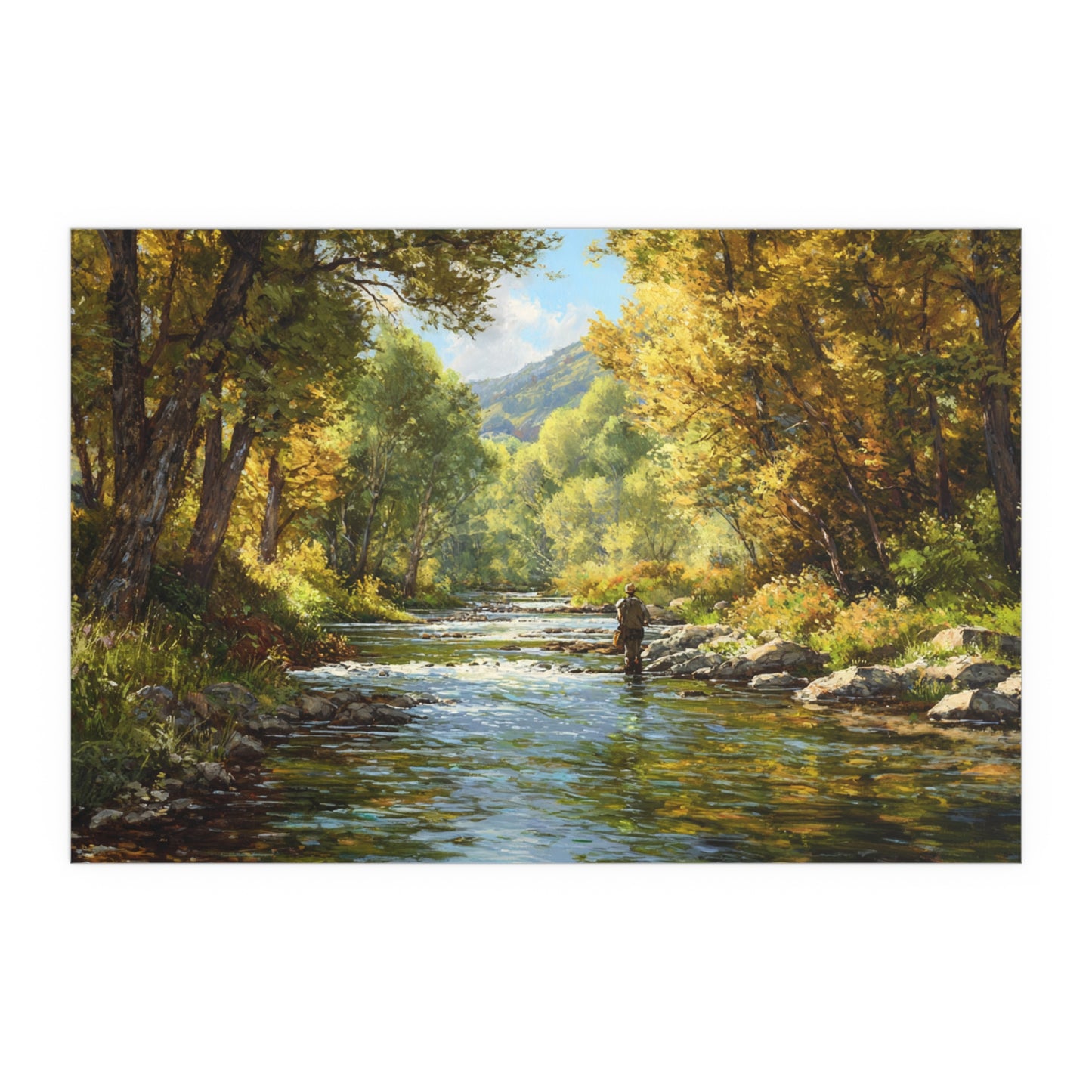 Autumn River Fly Fishing - Silk Paper Print