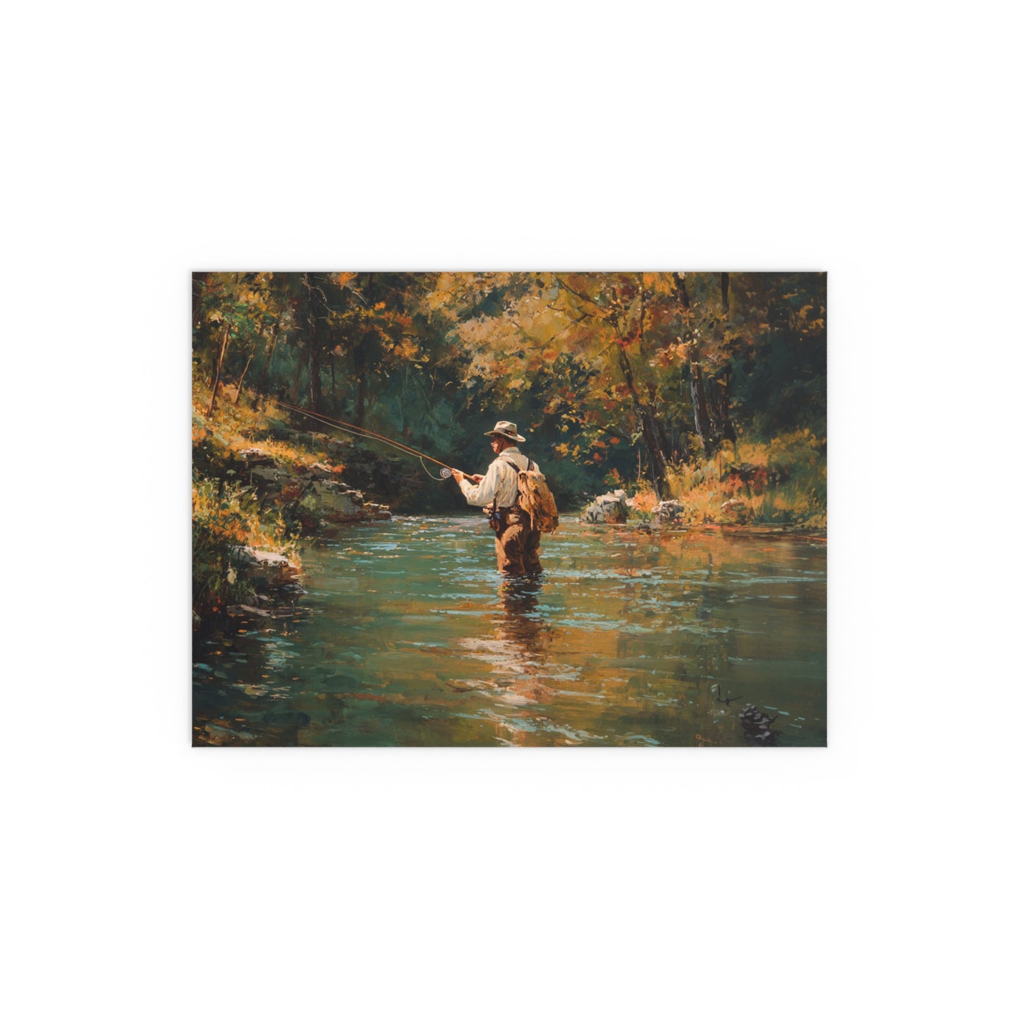 Vintage Fly Fisherman River Scene - Silk Paper Print