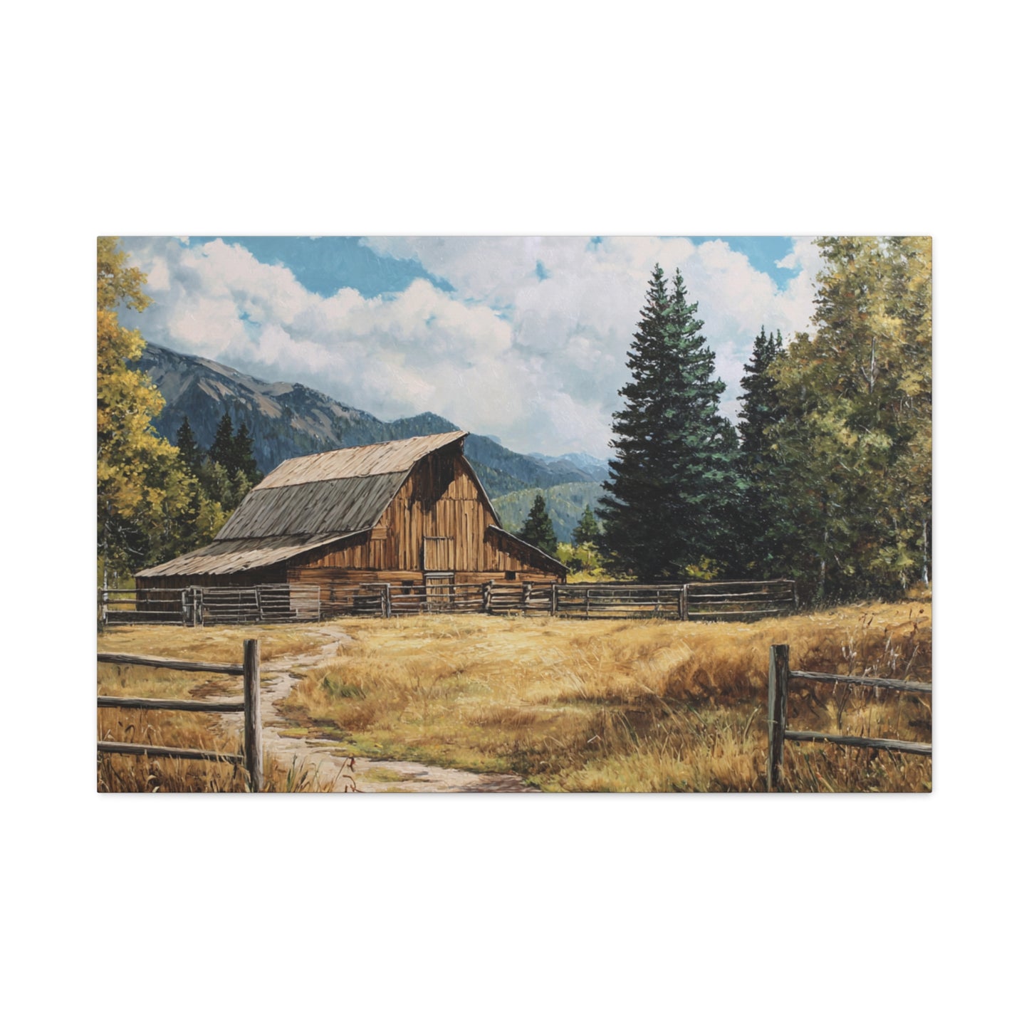 Rustic Barn Canvas Wall Art — Country Landscape Matte Stretched Print