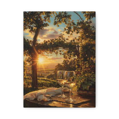 Sunset Vineyard Canvas Wall Art – Wineglass Landscape Matte Stretched Print