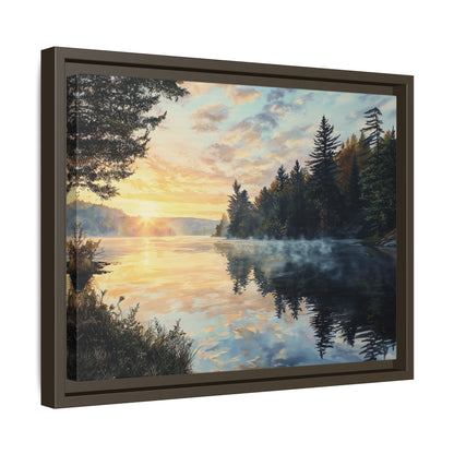 Sunrise Lake Framed Canvas Print — Forest Reflection Wall Art