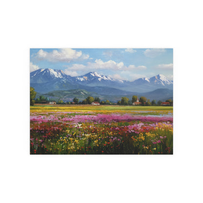 Impressionist Mountain Landscape with Flowers - Silk Paper Print
