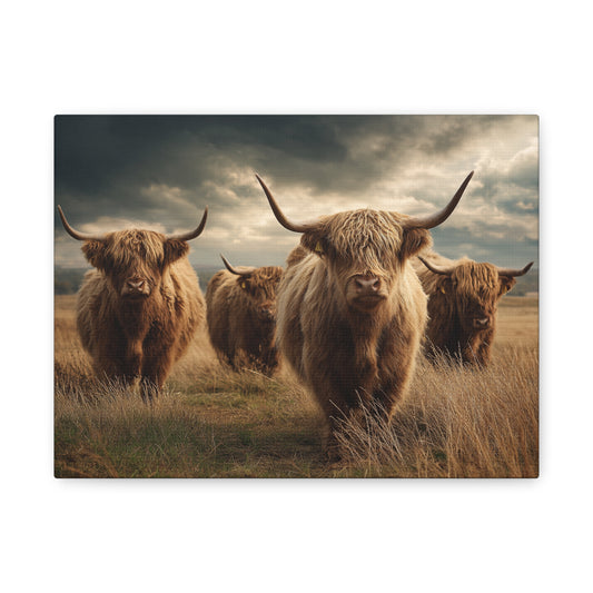 Highland Cattle Canvas Print — Majestic Bull Herd Wall Art