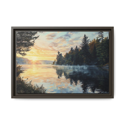 Sunrise Lake Framed Canvas Print — Forest Reflection Wall Art