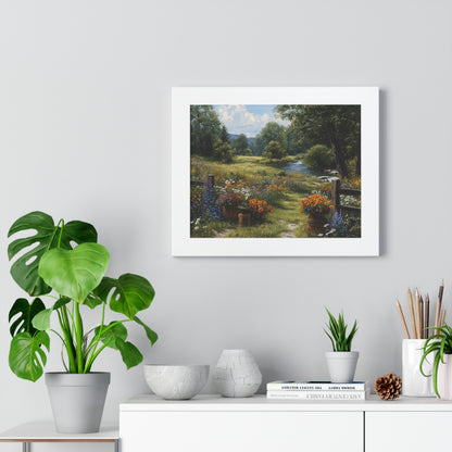 Serene Country Meadow Landscape Print - Framed Print