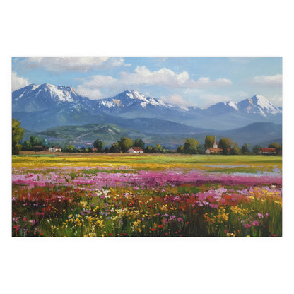 Impressionist Mountain Landscape with Flowers - Silk Paper Print