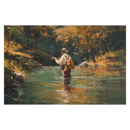 Vintage Fly Fisherman River Scene - Silk Paper Print