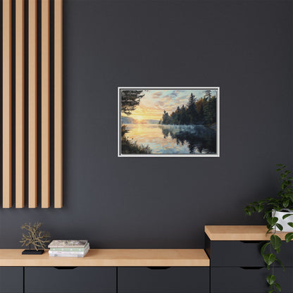 Sunrise Lake Framed Canvas Print — Forest Reflection Wall Art