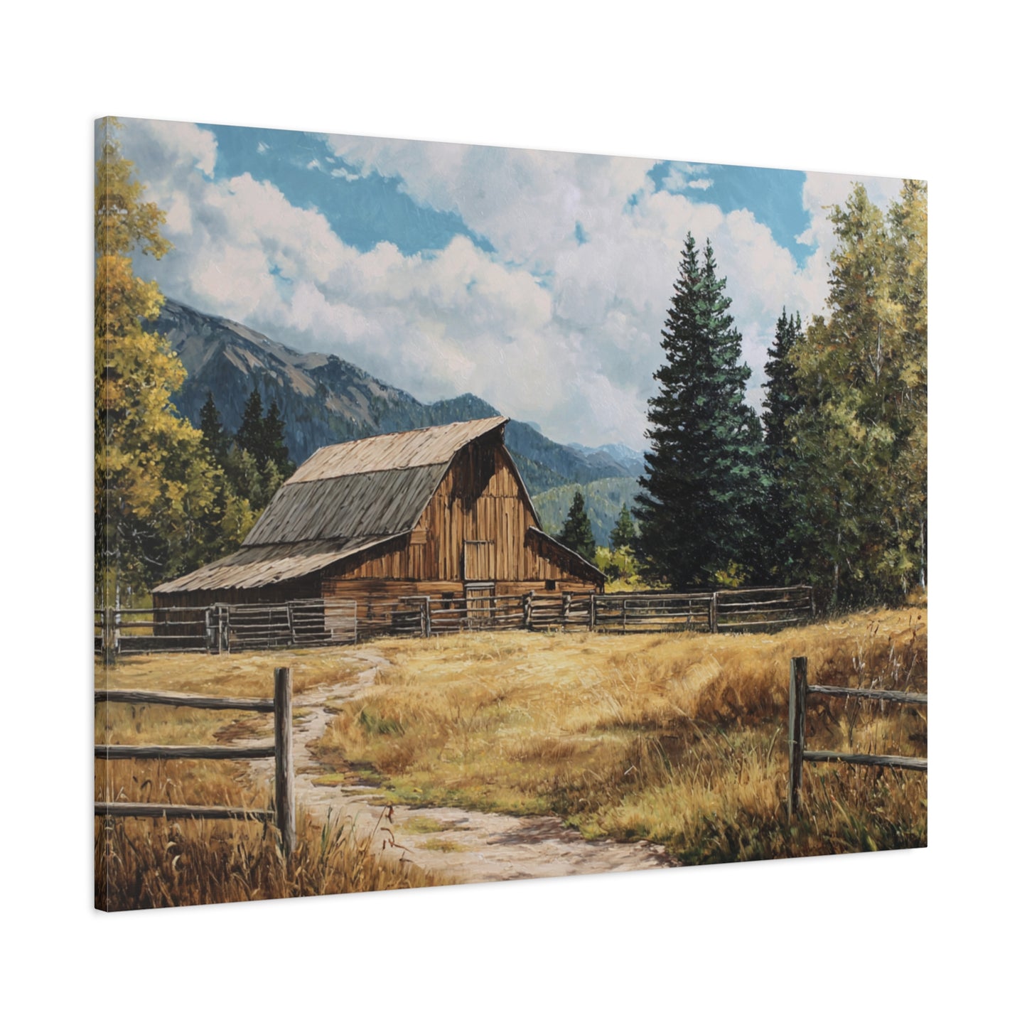 Rustic Barn Canvas Wall Art — Country Landscape Matte Stretched Print