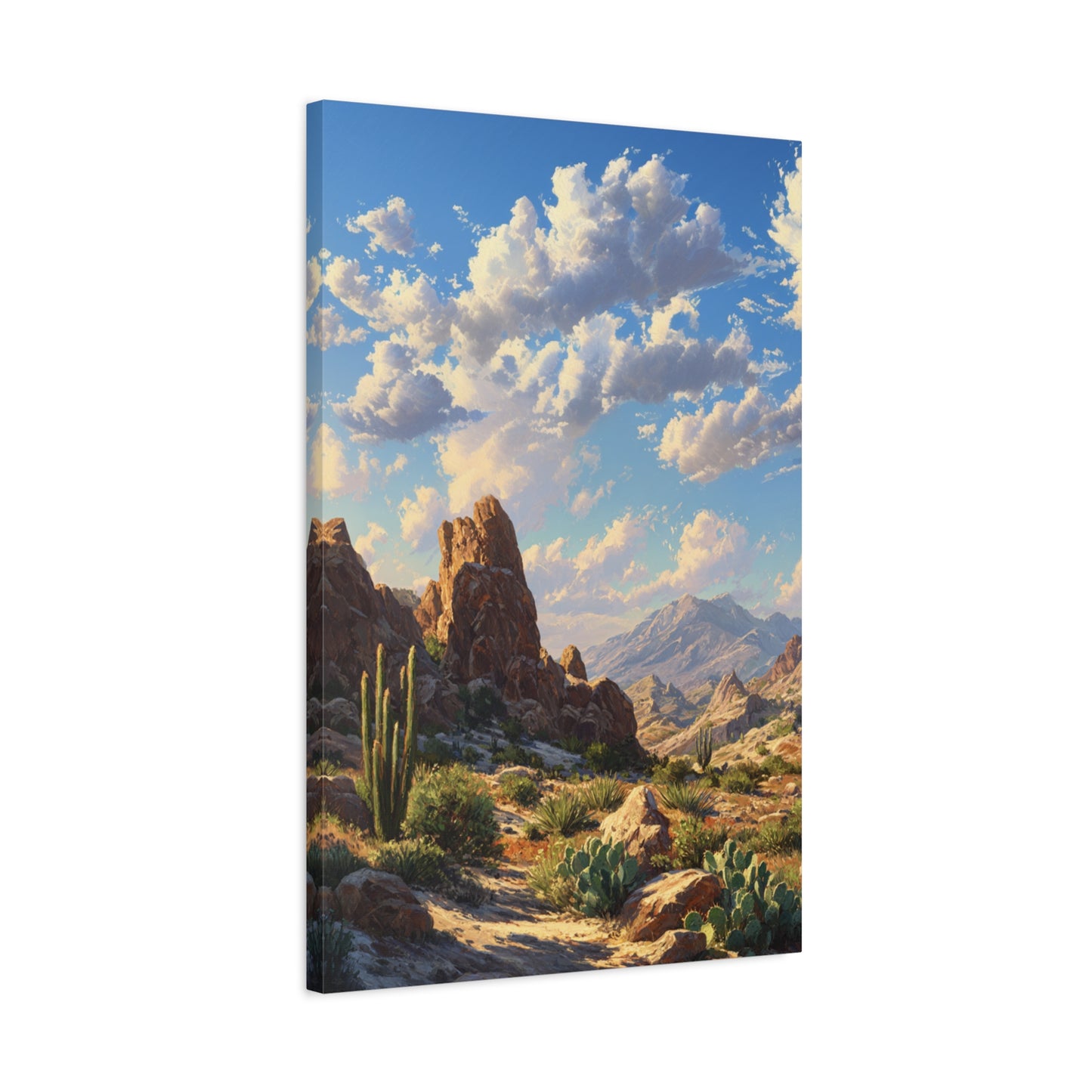 Desert Sunrise Landscape Vertical Canvas Print — Serene Southwest Wall Art