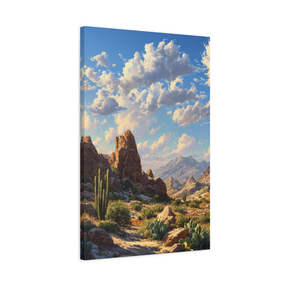 Desert Sunrise Landscape Vertical Canvas Print — Serene Southwest Wall Art
