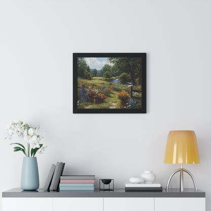 Serene Country Meadow Landscape Print - Framed Print