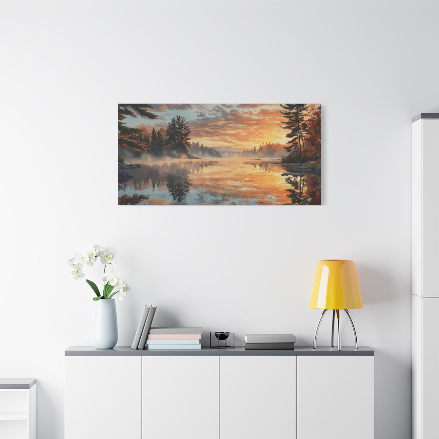 Autumn Lakeside Sunrise Canvas — Matte Stretched Wall Art