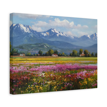 Canvas Print - Impressionist Mountain Landscape with Flowers