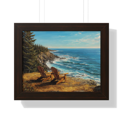 Coastal Clifftop Adirondack Chairs Framed Print — Beach Landscape Wall Art