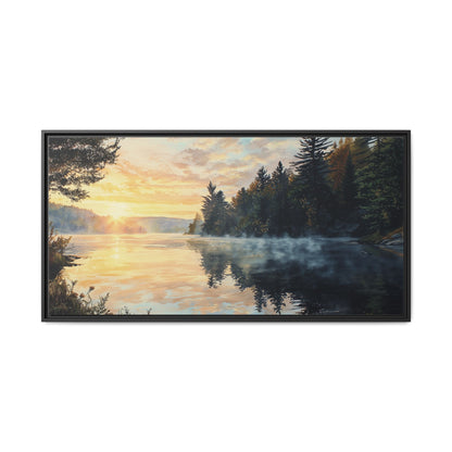 Sunrise Lake Framed Canvas Print — Forest Reflection Wall Art