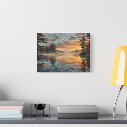 Autumn Lakeside Sunrise Canvas — Matte Stretched Wall Art