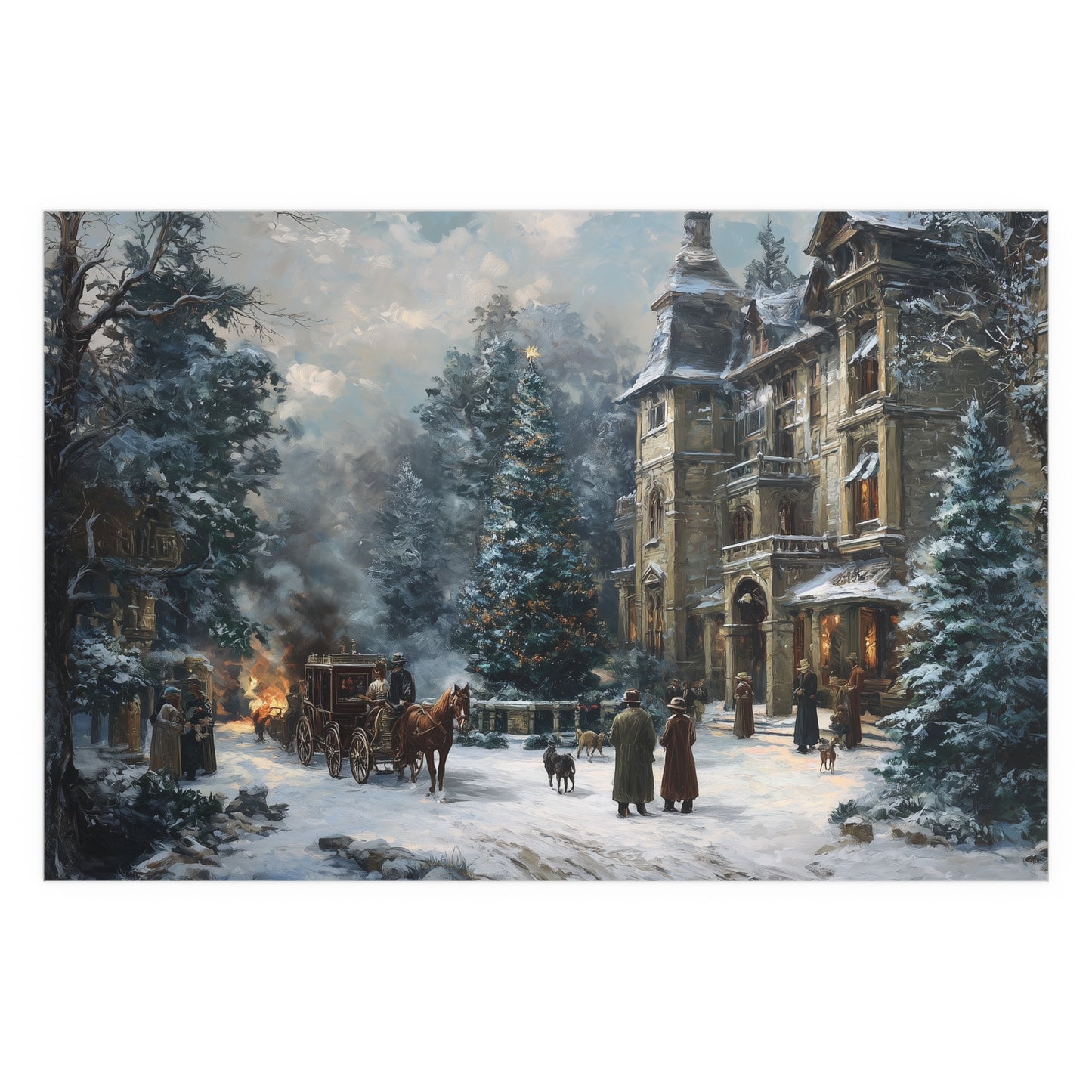 Victorian Winter Street Silk Paper Print — Indoor & Outdoor Decorative Print