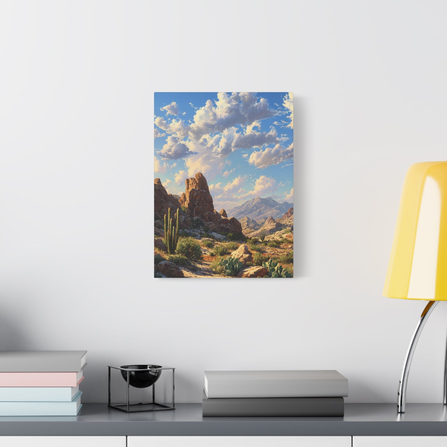 Desert Sunrise Landscape Vertical Canvas Print — Serene Southwest Wall Art
