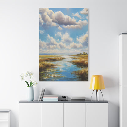 Coastal Marsh Landscape Canvas Print — Serene Vertical Seascape Wall Art