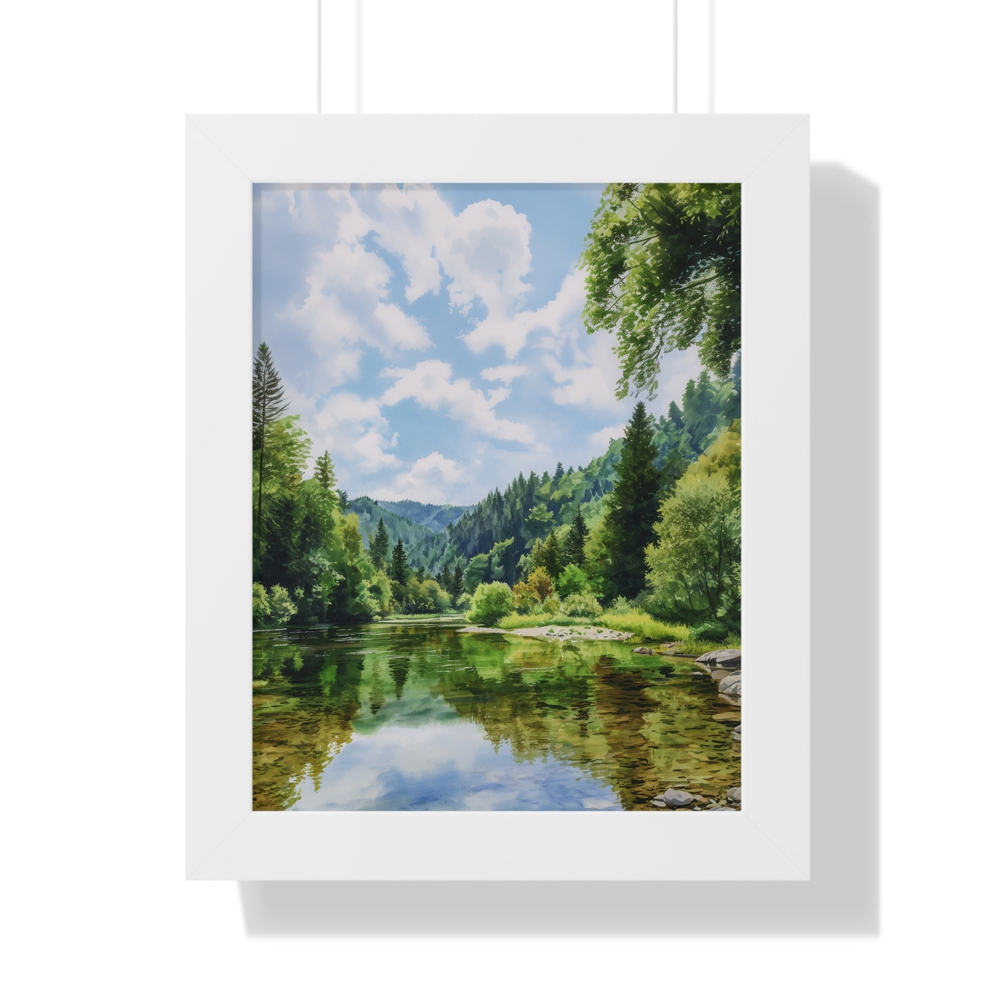 Serene Mountain Lake Landscape Wall Art -Framed Vertical Print