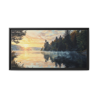 Sunrise Lake Framed Canvas Print — Forest Reflection Wall Art