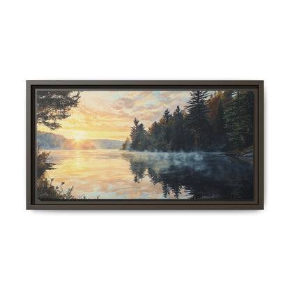 Sunrise Lake Framed Canvas Print — Forest Reflection Wall Art