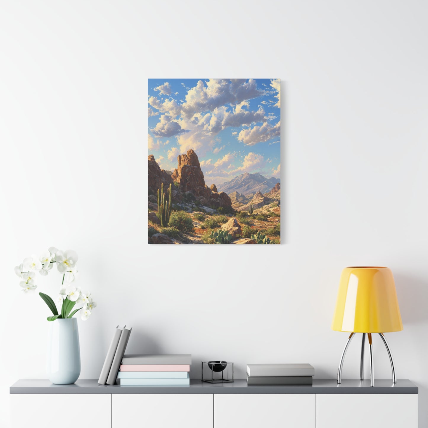 Desert Sunrise Landscape Vertical Canvas Print — Serene Southwest Wall Art