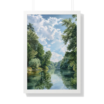 Serene River Landscape Wall - Framed Vertical Print