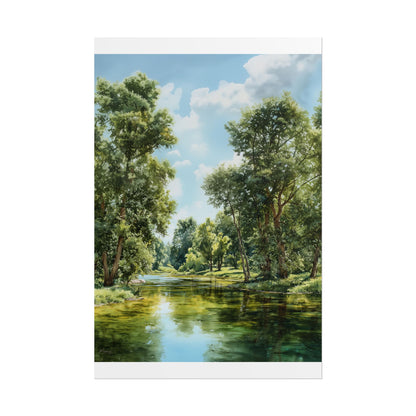 Forest River Landscape Print — Serene Nature Wall Art, Tranquil Greenery