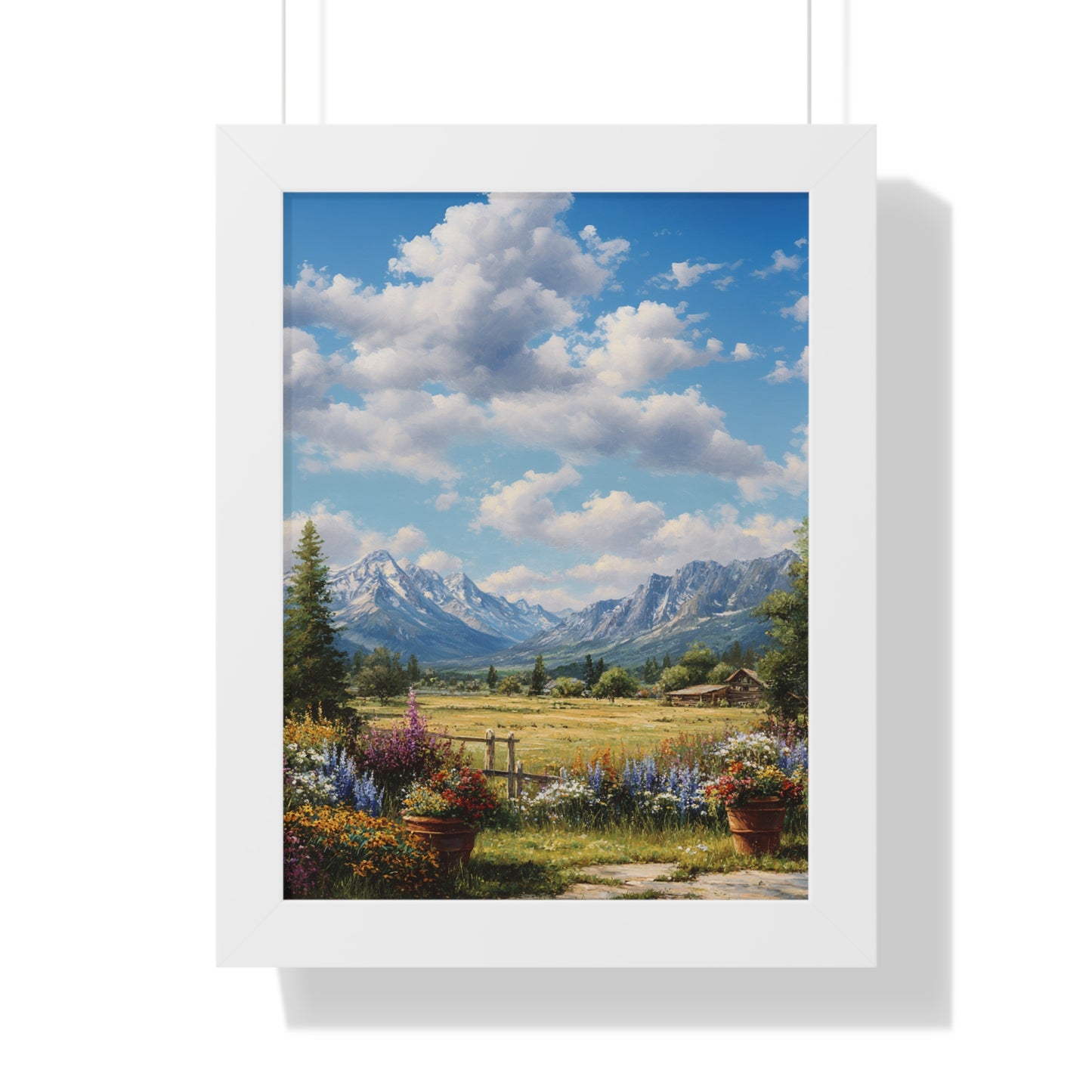 Mountain Meadow Landscape Vertical Print — Framed Wall Art